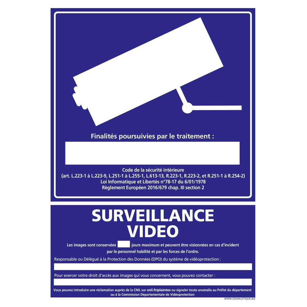 Signalétique.​biz France - Panneau Information Surveillance Vidéo. Signalisation Information et Vidéoprotection - 7,​5 x 10,​5 cm (75 x 105 mm), Adhésif