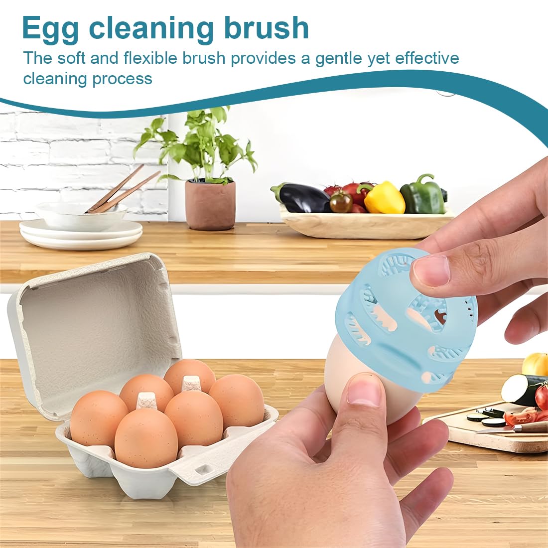 Cepillo Para Lavar Huevos De Silicona, Reutilizable, Elimina Eficazmente La Suciedad Sin DañAr La CáScara De Los Huevos, Para Pintar A Mano En Pascua, DecoracióN (Azul)