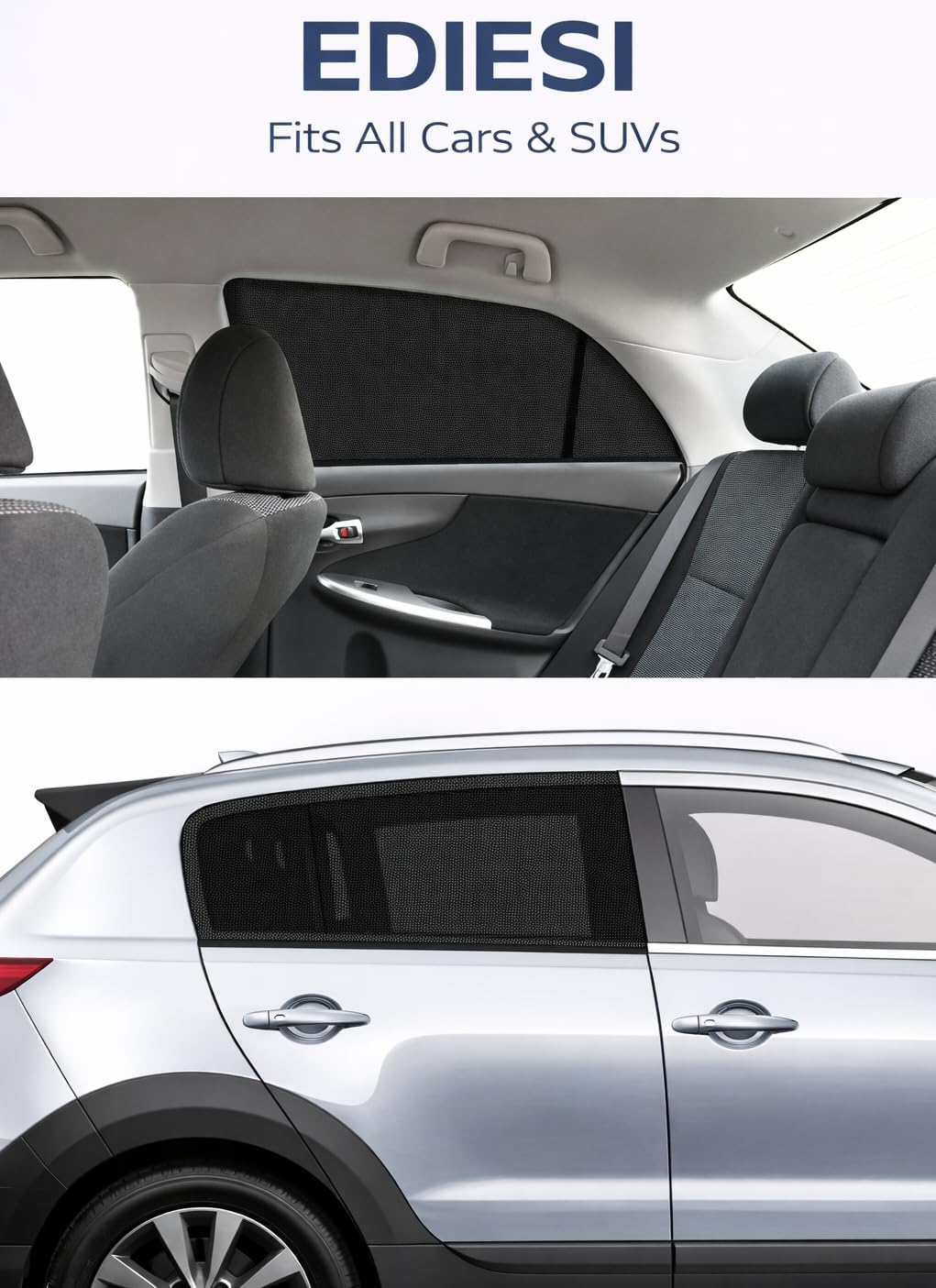 Baby Car Sun Shade for Rear Windows - 2 Pieces, Side Car Sunscreen, UV Protection for Babies and Children, Universal Fit and Easy Installation