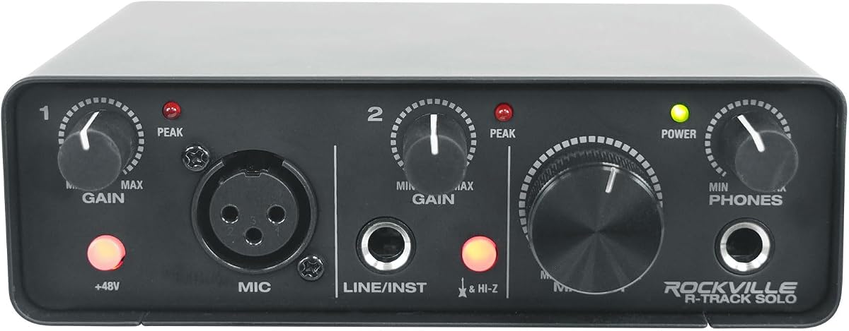 R-TRACK SOLO Recording USB C Audio Interface, 24Bit/192KHz | ASIO Drivers, 48V Phantom Power, Hi-Z Input, XLR, 2-In/2-Out, Steel Housing, Direct Monitoring, Mic Preamp, USB Cable
