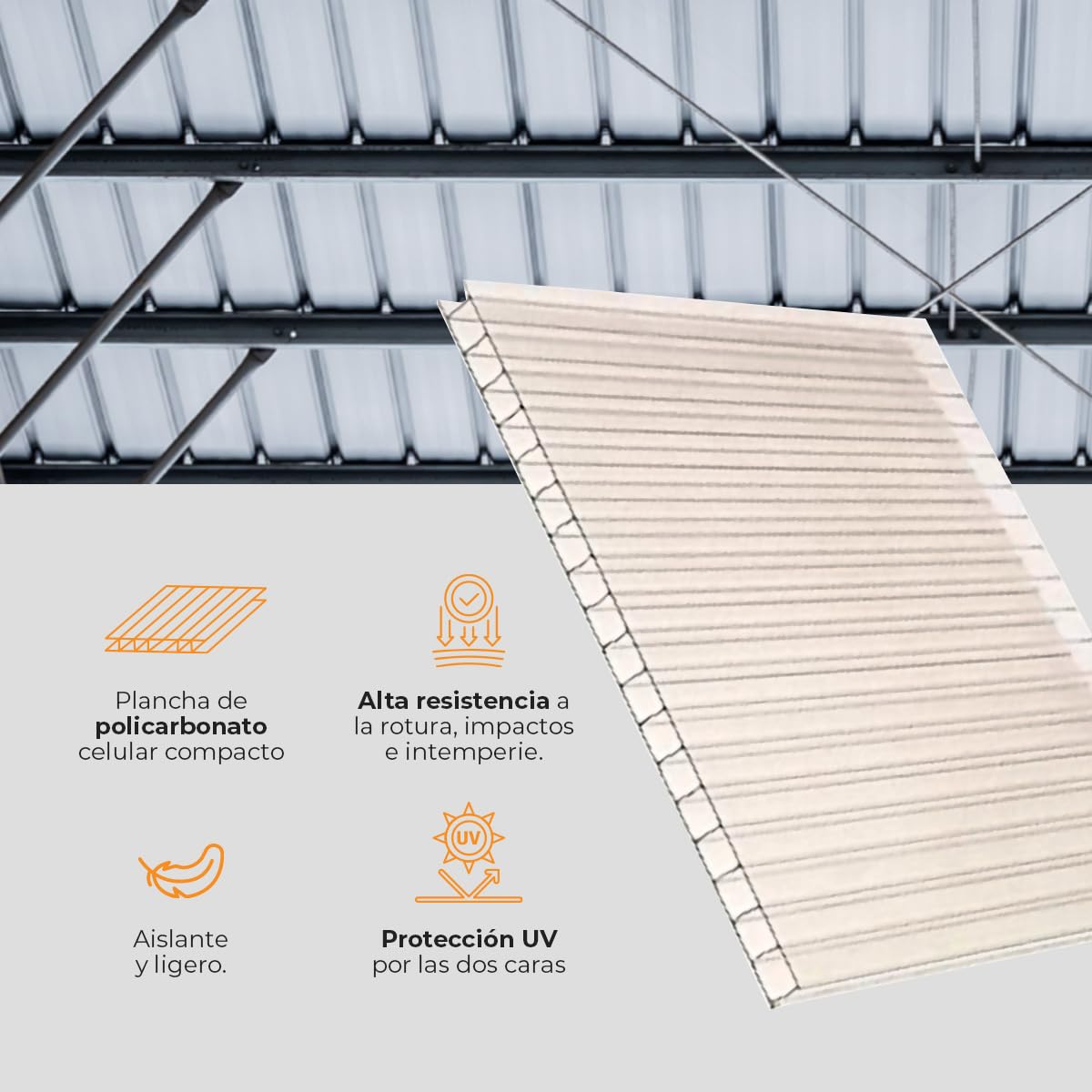Plancha de Policarbonato Celular Compacto - Placa Transparente 10 mm - Panel Alveolar Multiusos para Tejados e Invernaderos - Medidas: 1000 x 600 mm