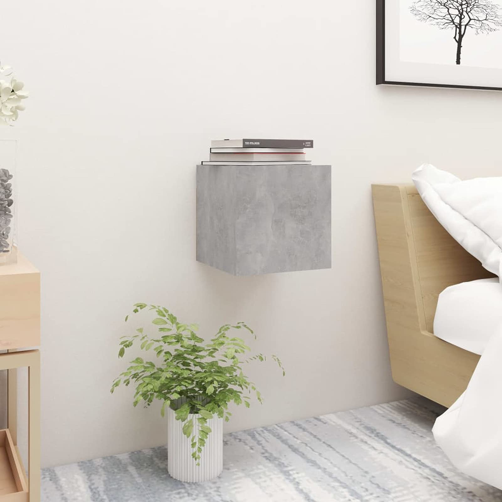Homgoday Comodini Grigio Cemento 2 pz 30,5x30x30 cm in Truciolato, Comodino Camera da Letto, Comodino Credenza per Camera da Letto