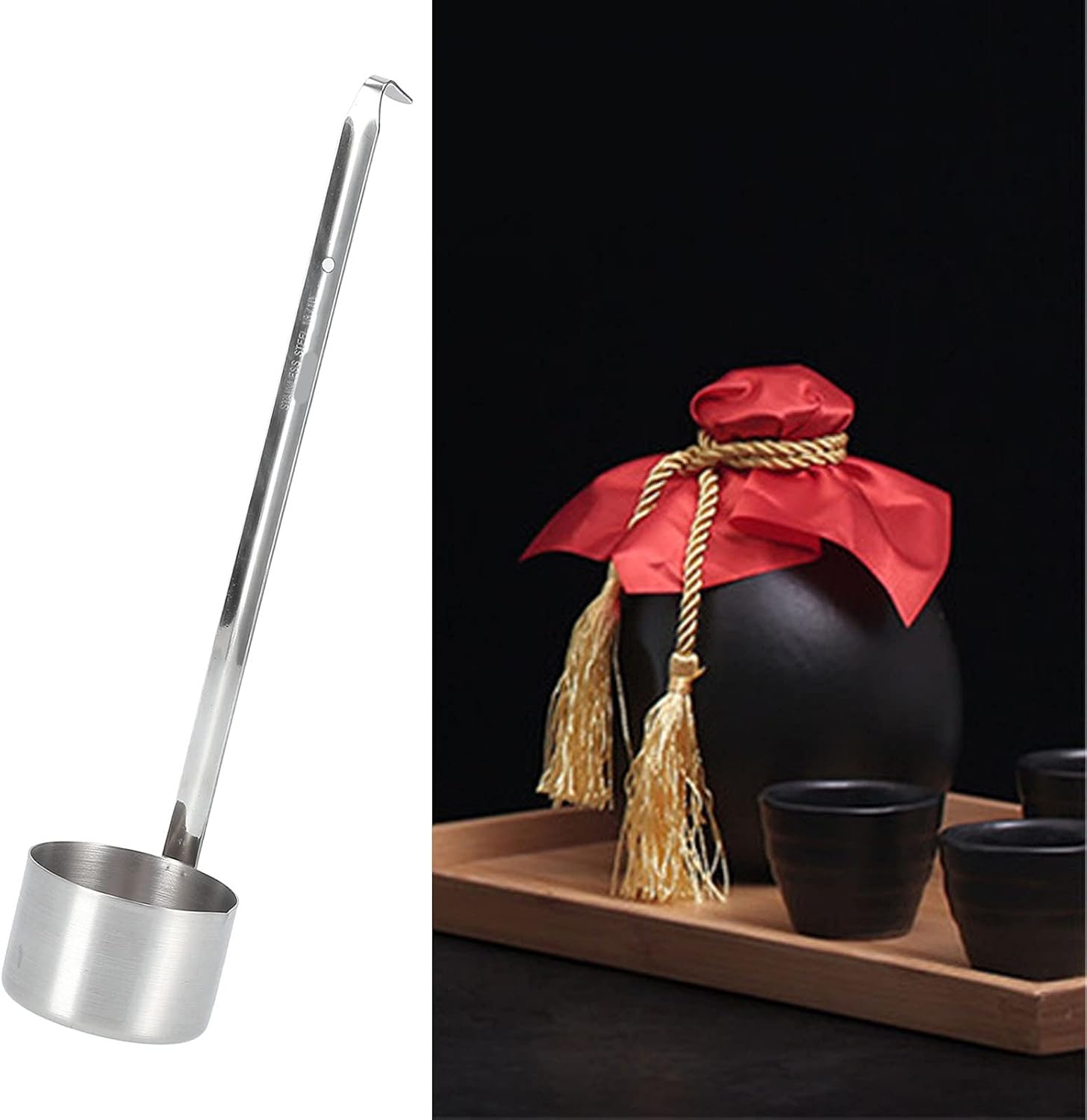 Wine Ladle, Stainless Steel Spoon Dipper With Pour Spout Long Handle and Hook, Flat Bottom Measure Spoon 25ml, 50ml, 125ml, 250ml, 500ml (250ML)