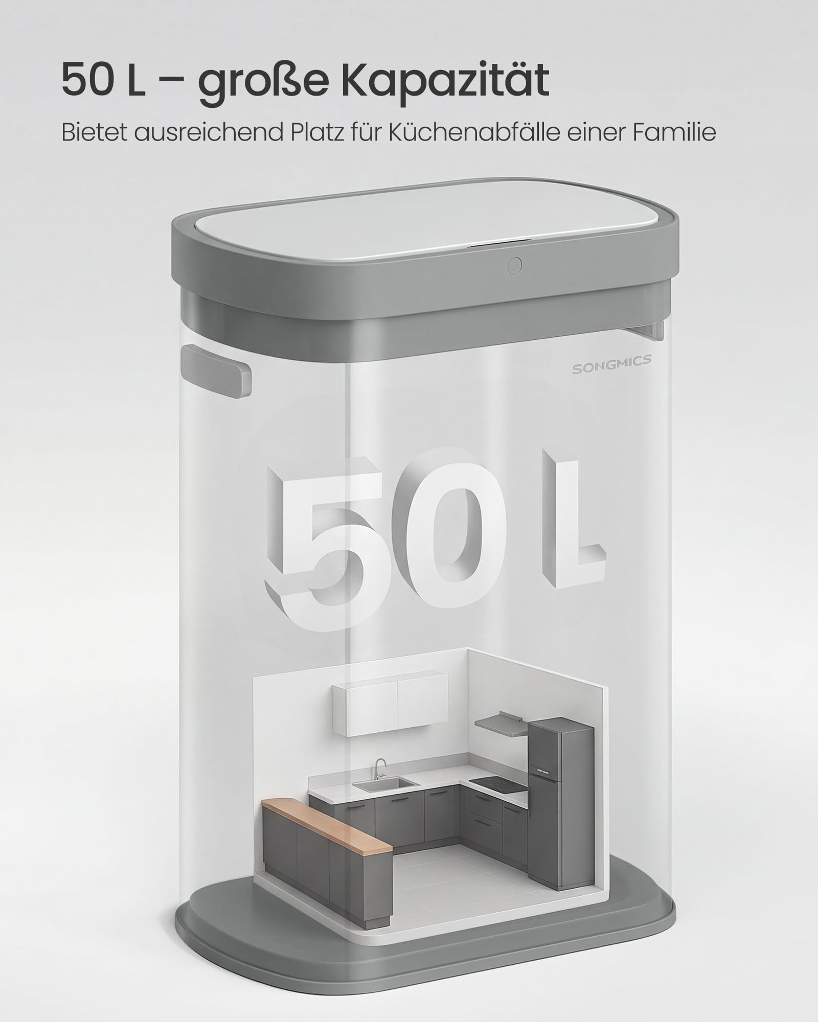 SONGMICS Mülleimer mit Sensor, automatischer Abfalleimer 50 L, Öffnen per Handbewegung oder Berühren, Softclose-Deckel, Stahl, inkl. 15 Müllbeutel, weiß LTB640WZ02