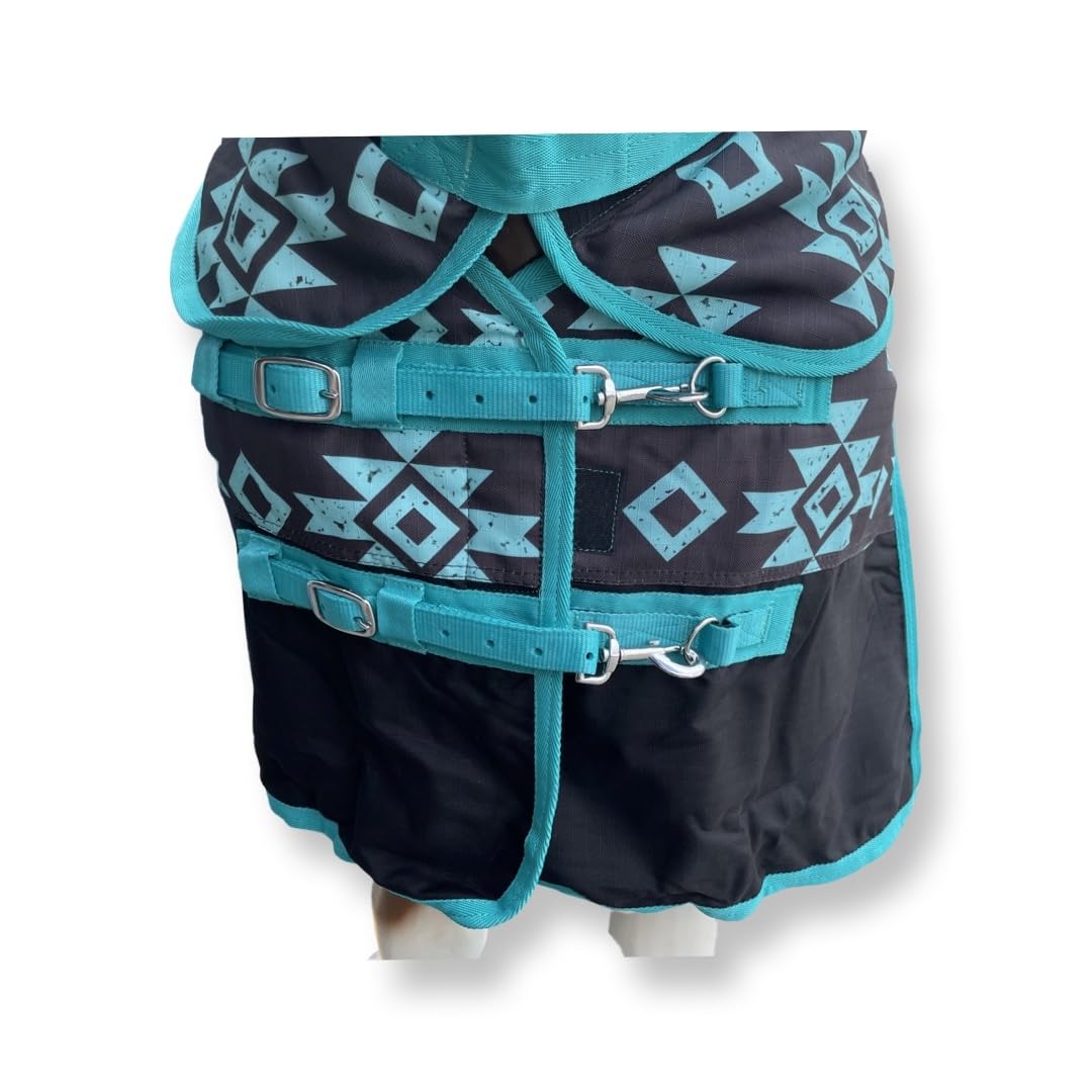 Manta de invierno para caballos de 1200 denier | Manta de invierno para caballos de 300 g/m² | Gran participación de invierno (impermeable, transpirable, a prueba de nieve) (76, turquesa azteca)