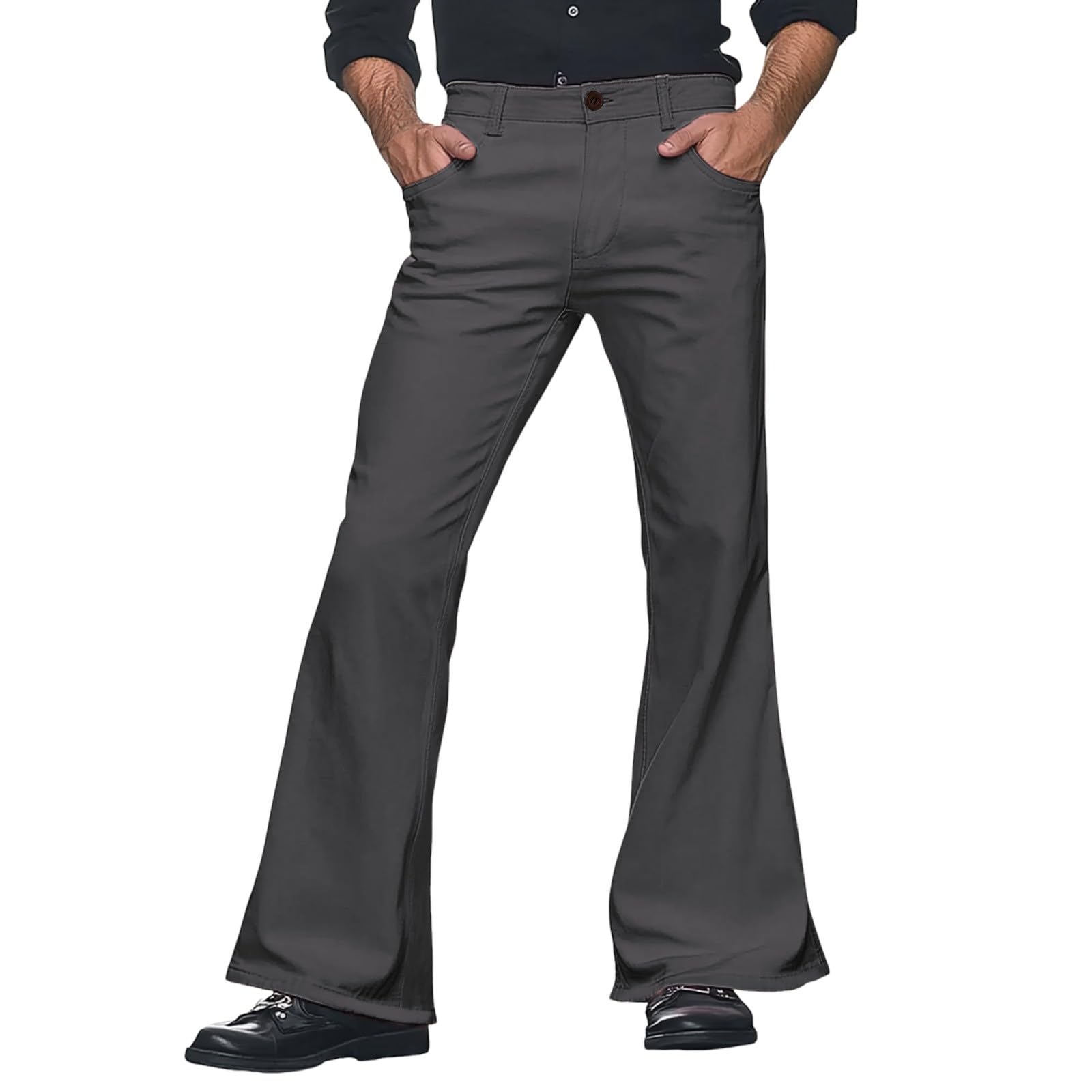 OBiQuzz Pantalon évasé Pour Homme - Noir - Années 70 - Pour Le Carnaval Et Les Discothèques - Coupe Ajustée - Costume Hippie Des Années 70 - Uni - Vintage - Pantalon De Loisirs, Rouge, L