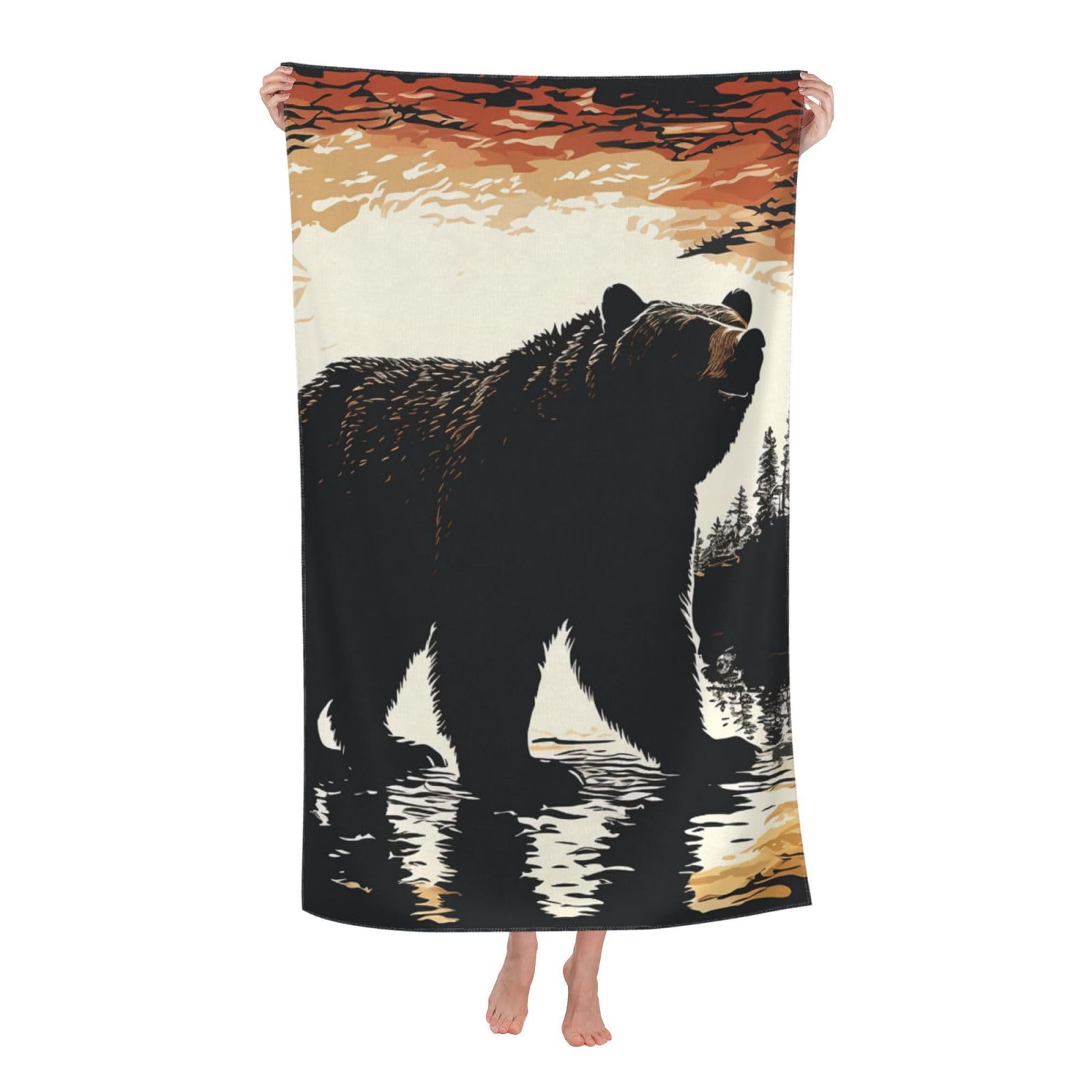Drap de plage légère 80X130cm avec silhouette d'ours pour le sauna
