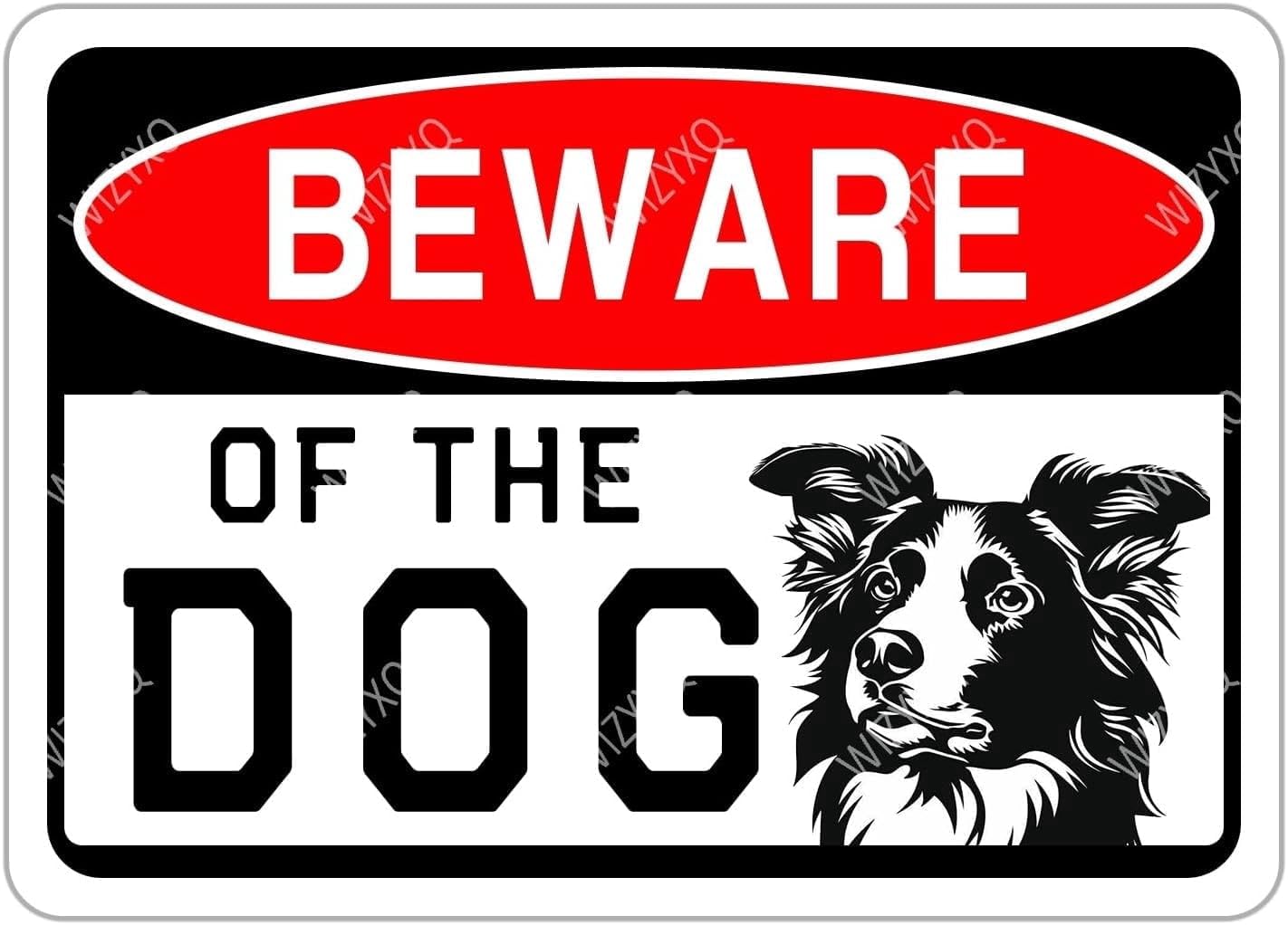 (2-Pack) Metal Tin Sign Sign - Border Collie Beware of Dog - Funny Vintage Sign - Warning Decor for Yard, Garden, Garage, Fence - 8x12 Inches