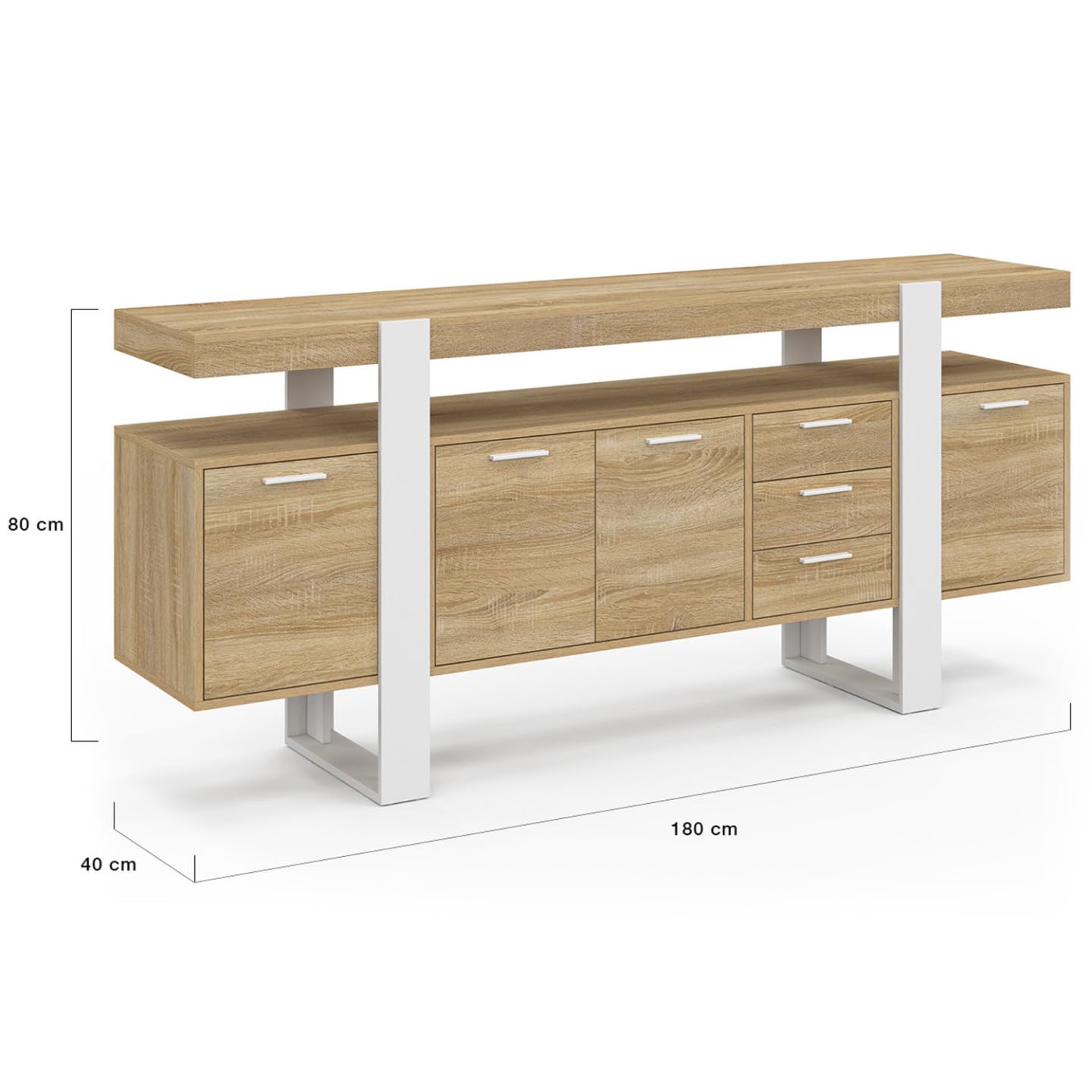 Buffet Industriel Detroit 180cm - 4 Portes 3 Tiroirs Design Bois Et Noir