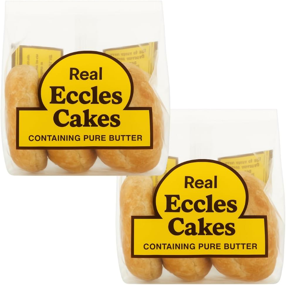Traditional Eccles Cakes from Lancashire โ 2 Packs of 4 (8 Total) | Rich Buttery Pastry with Fruity Currant Filling | Classic British Snack | Individually Wrapped | Great for Tea, Travel & On-the-Go