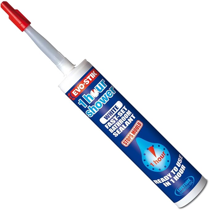 EVOSTIK 1 Hour Shower Bathroom Sealant, Fast Setting, Ready to Use in