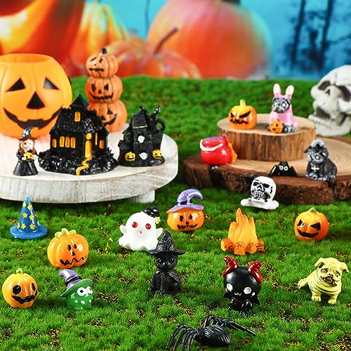 Soaoo 20 Pcs Halloween Miniature Figurines Mini Resin Pumpkin Ghost Ornaments Small Halloween Garden Miniature Landscape for Halloween Party Village Bonsai Crafts Outdoor Home Garden Decor