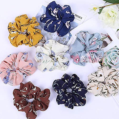 Vcostore 48Pcs Hair Scrunchies 40Pcs Colorful Velvet Hair Scrunchies 8Pcs Chiffon Flower Scrunchies Elastics Hair Bands for Women Girls Hair Accessories