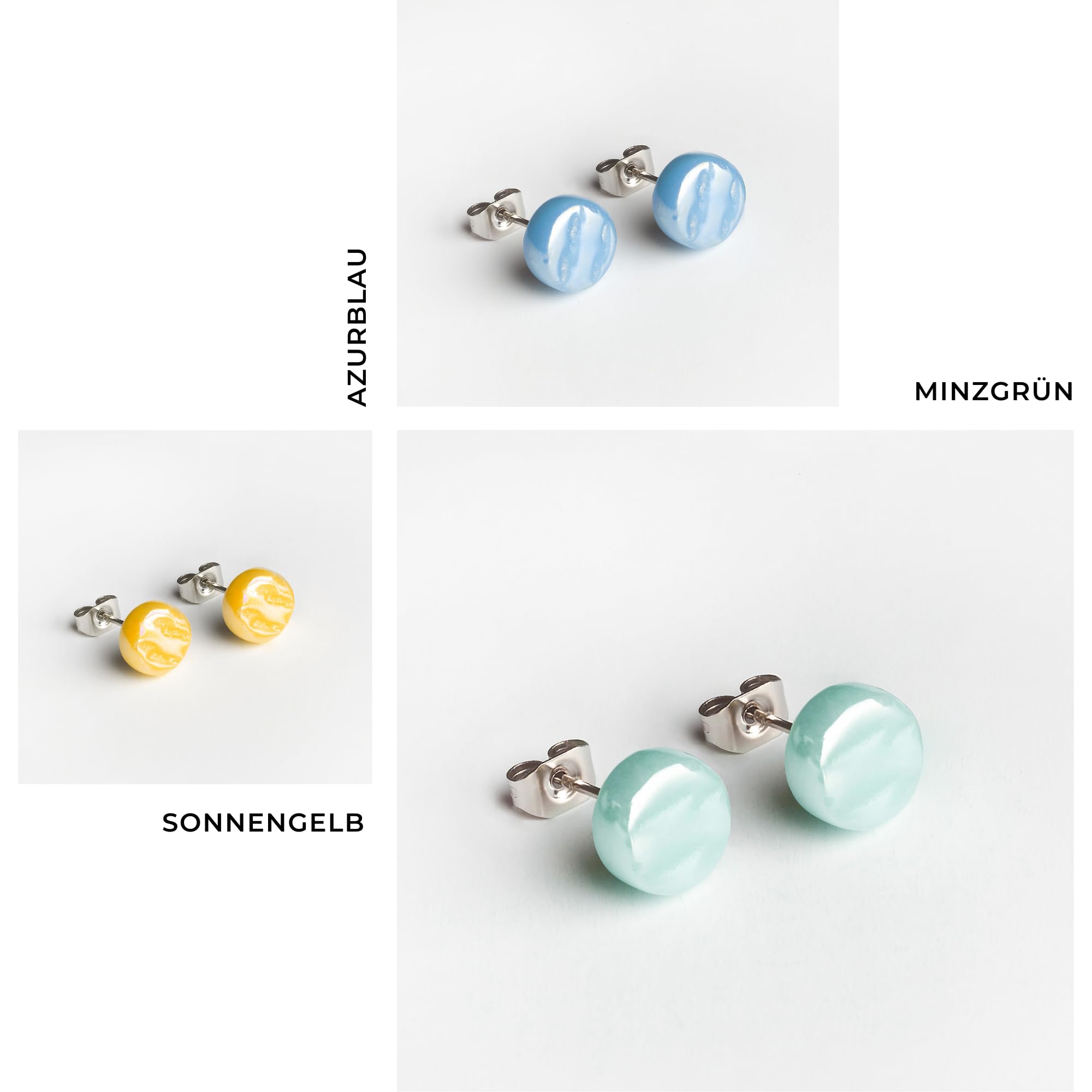 3er Ohrringe Set bunt • Runde Ohrstecker mit Stein in 25 Farben • Nachhaltiger Modeschmuck • Hochwertiger Edelstahl & recyceltes Glas • Ø 8mm