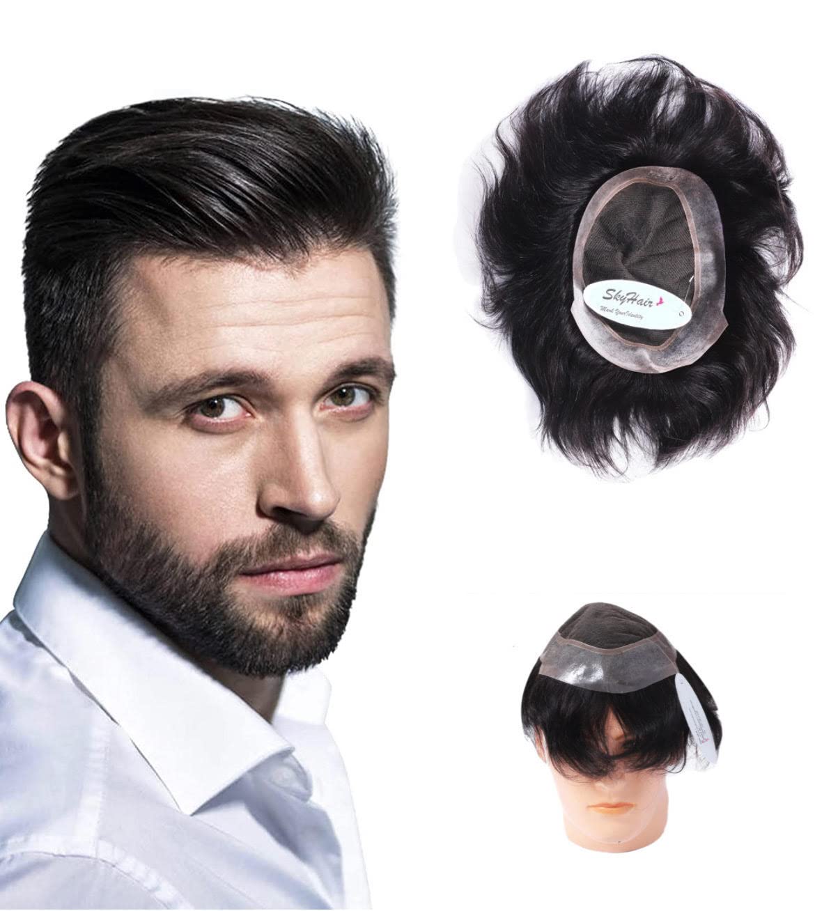 SkyHair 0.03 mm PU Thin Front Australian Hair Patch for Men| 100% Remy Human Hair Wig| Natural Front Hairline Toupee| PREMIUM System | Install with Hair Patch Glue, Tape or Clips| (Natural Indian Black, 8x6)-image-10