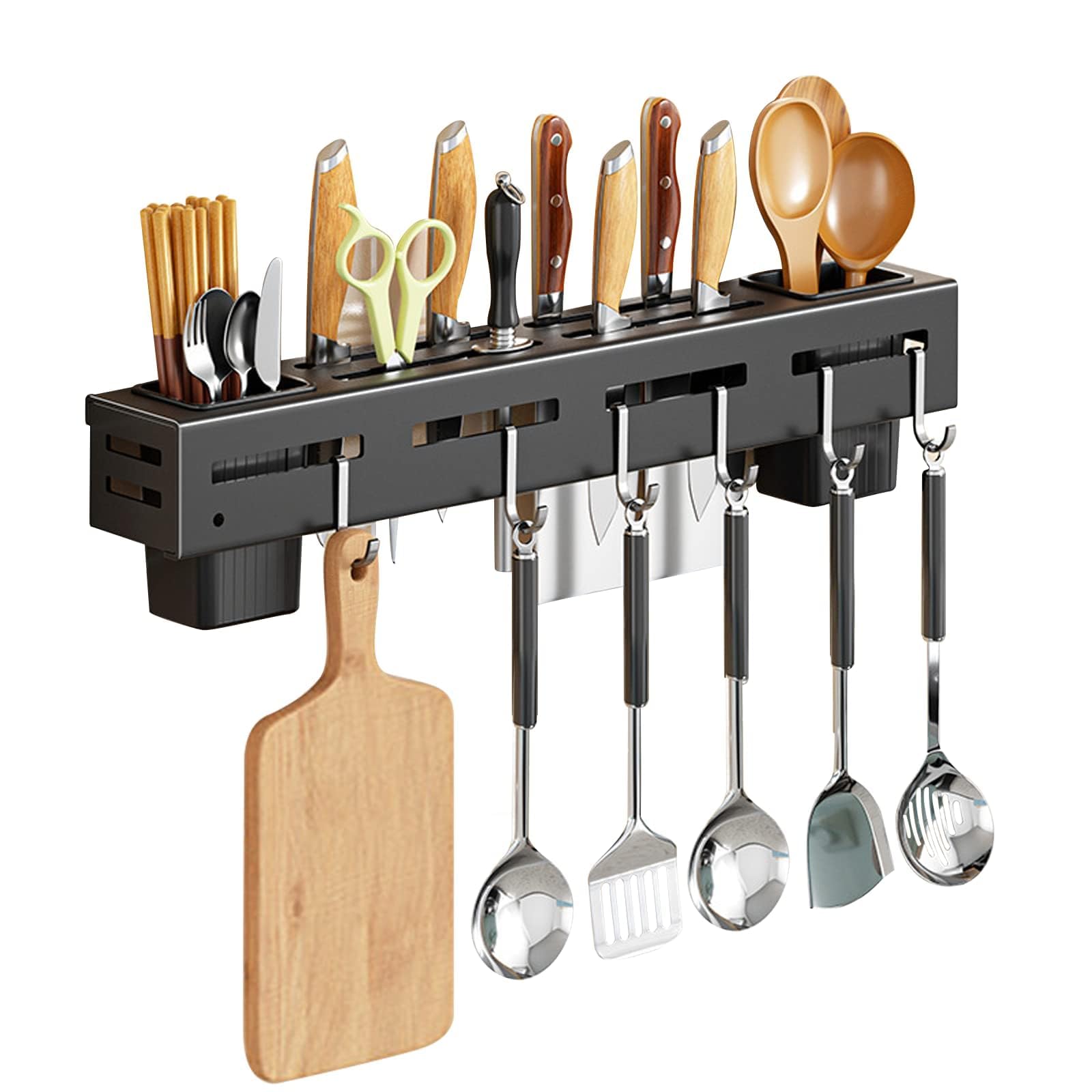 Portacoltelli Per Montaggio a Parete,Scaffale di Stoccaggio Portautensili da Cucina con 6 Gancio,Opzioni di Montaggio Autoadesive/perforanti Portacoltelli a Parete in Acciaio Inox