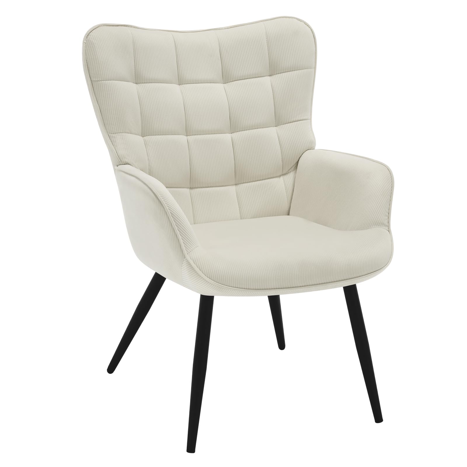 WOLTU Ohrensessel modern, Sessel Wohnzimmer, Schlafzimmer, Balkon, Relaxsessel bequem, mit Metallbeinen, Cordbezug, 63,5 x 51 x 87 cm, Cremeweiß
