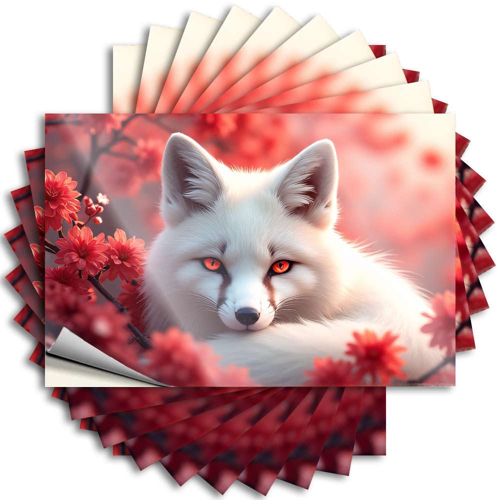 Stuff, Tattoos Gamers Case A White Fox with Red Eyes Surrounded By Vibrant Flowers. | Snarky Waterproof Vinyl Stickers(6X9CM)