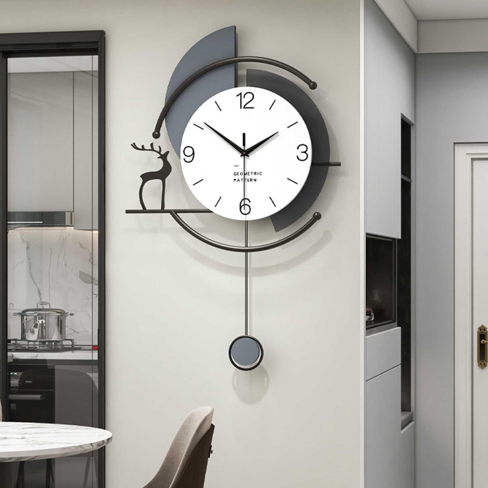 Nowoczesny zegar ścienny, minimalistyczny zegar biurkowy, projekt gigantycznego dekoracyjnego cichego zegara wahadłowego z metalową ramą + drewniana tarcza w stylu art deco do salo
