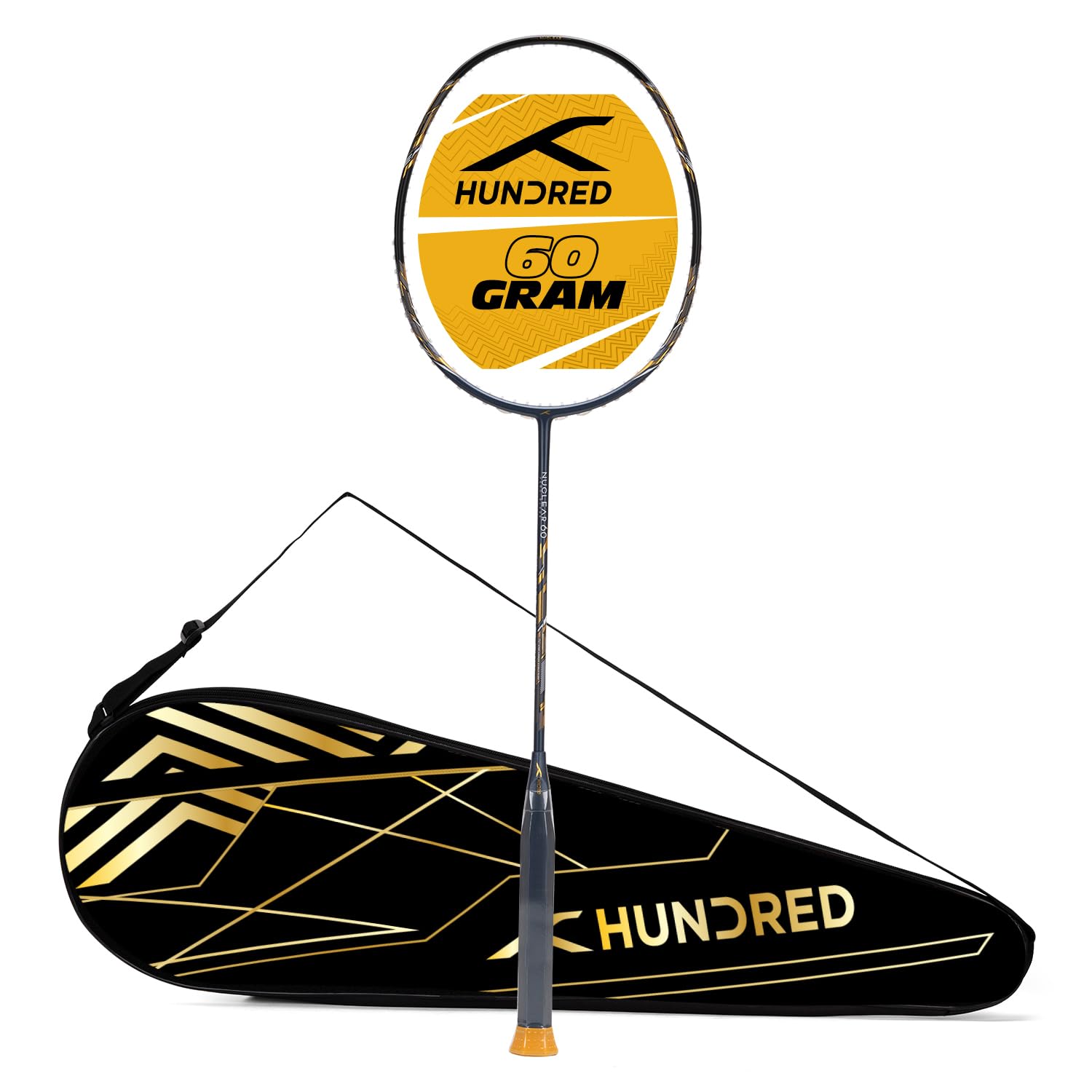 HUNDRED Nuclear 60 Carbon Fibre Unstrung Badminton Racket with Full Racket Cover for Intermediate Players (60g)-image-13