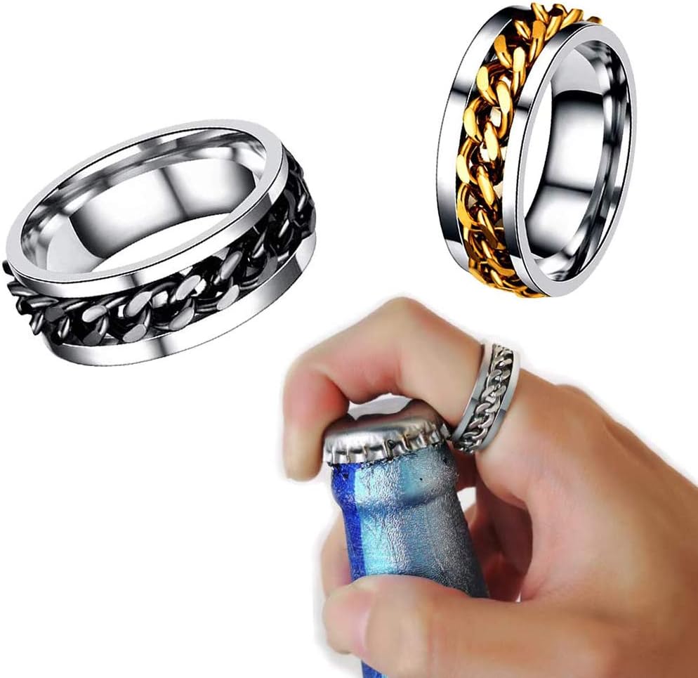 2 Pcs Beer Bottle Openers, Steel Bottle Opener Rings Fashion Couple Rings Stainless Steel Rotatable Bottle Opener Party Versatile Beer Bottle Openers