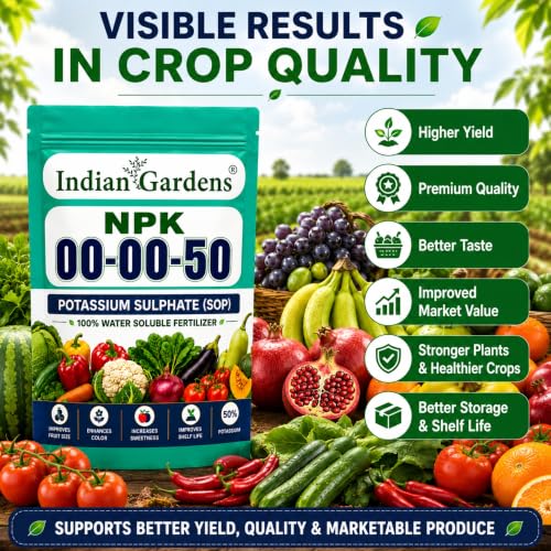 Image of Indian Gardens NPK 00:00:50 Potassium Sulphate Fertilizer (250 Grams) for Plants | 100% Water Soluble Powder | High Potassium Plant Nutrient for Flowering | Foliar Spray & Drip Application