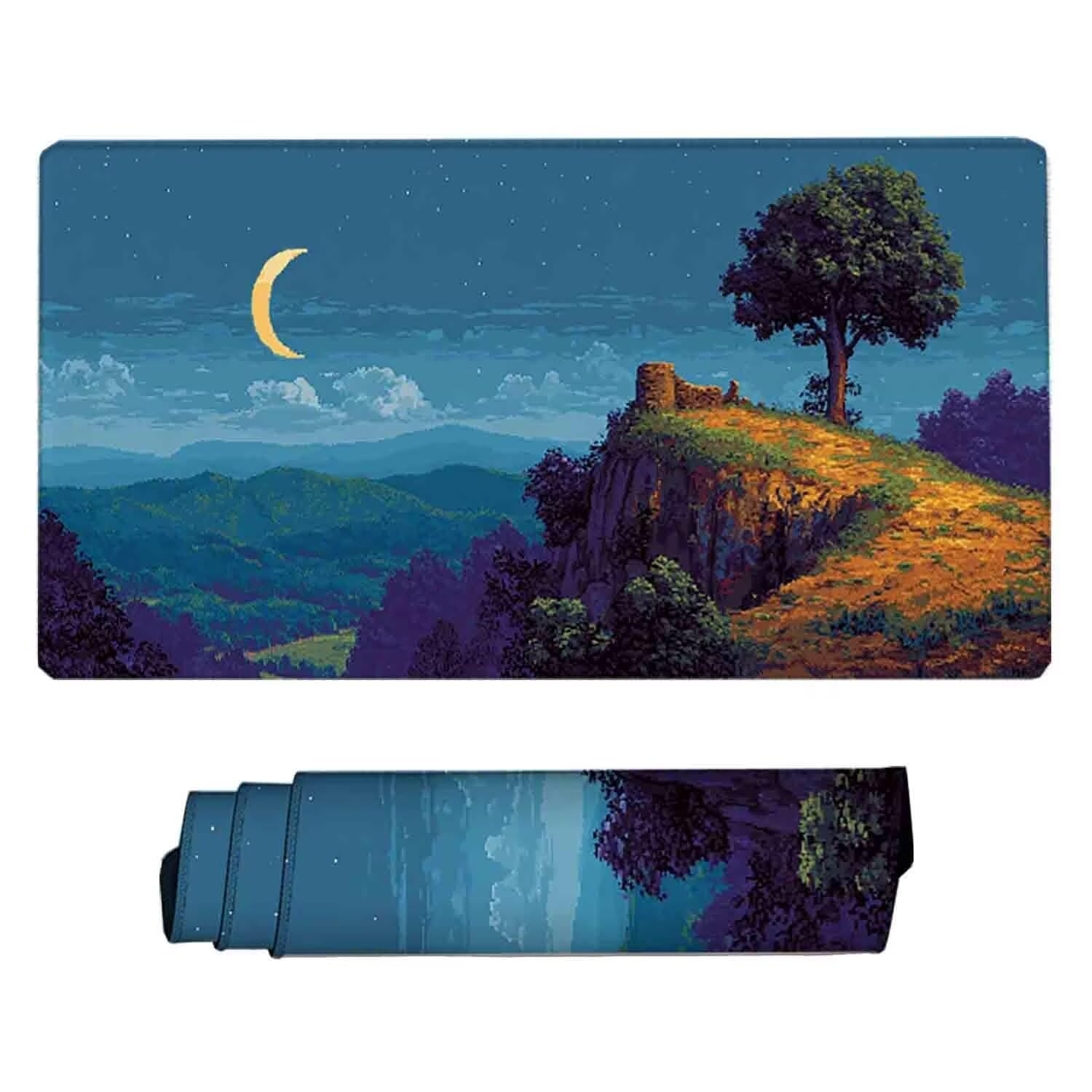 Niebieska podkładka pod mysz krajobrazowa XXL podkładka pod mysz 1200 x 600 mm podkładka pod mysz ze zszytymi krawędziami i gumową podstawą antypoślizgowa podkładka pod mysz XXL do komputera, laptopa