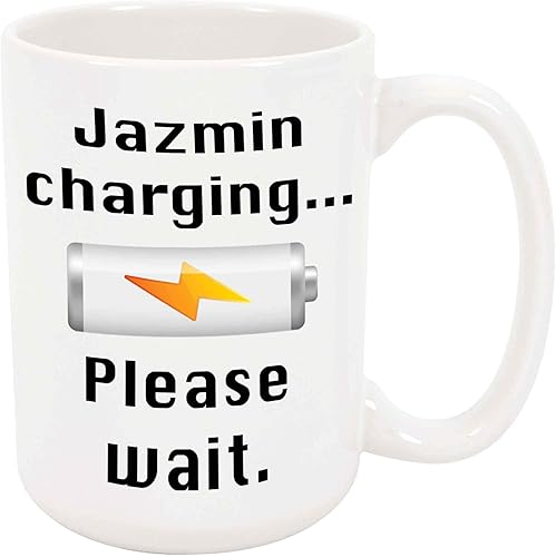 Jazmin Charging Coffee Mug - Personalized Ceramic Cup with Name, Custom Mug, Customized Birthday/Christmas Gift, Holiday Present, 11 Oz