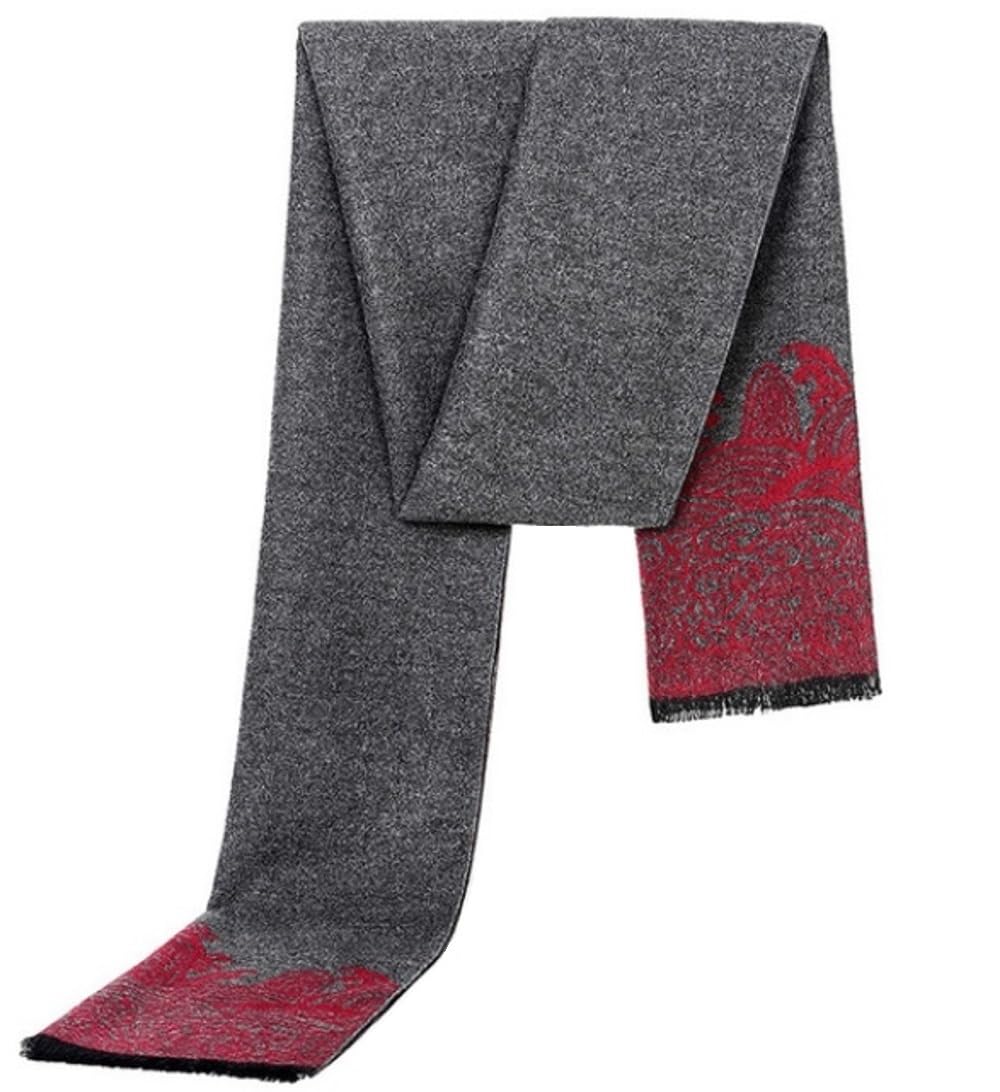 alexvyan Fashions Grey Red Border Design Cashmere Mufflers Cum Scarves Cum Stoles Woolen Men and Women Casual Scarf Soft And Warm-picture-20