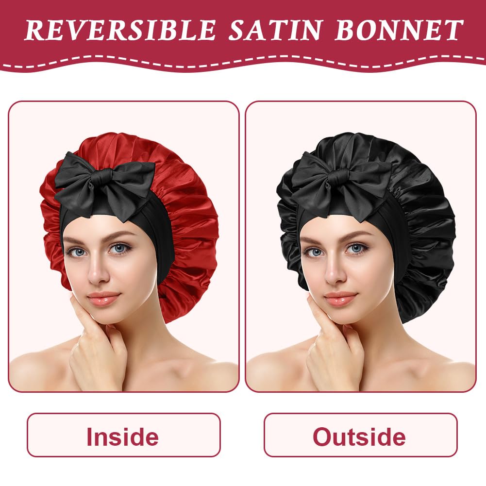ACWOO Satin Caps for Sleeping Adjustable Silk Cap, Double Layer Soft Satin Sleep Cap - Image 4