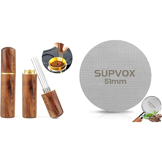 Supvox? Espresso Coffee Stirrer Pin Tamper with 6 Fine 0.4mm Needles & 51mm Reusable Puck Screen, Stainless Steel Filter for Espresso Machine, Coffee Making, Barista, DIY Drinks
