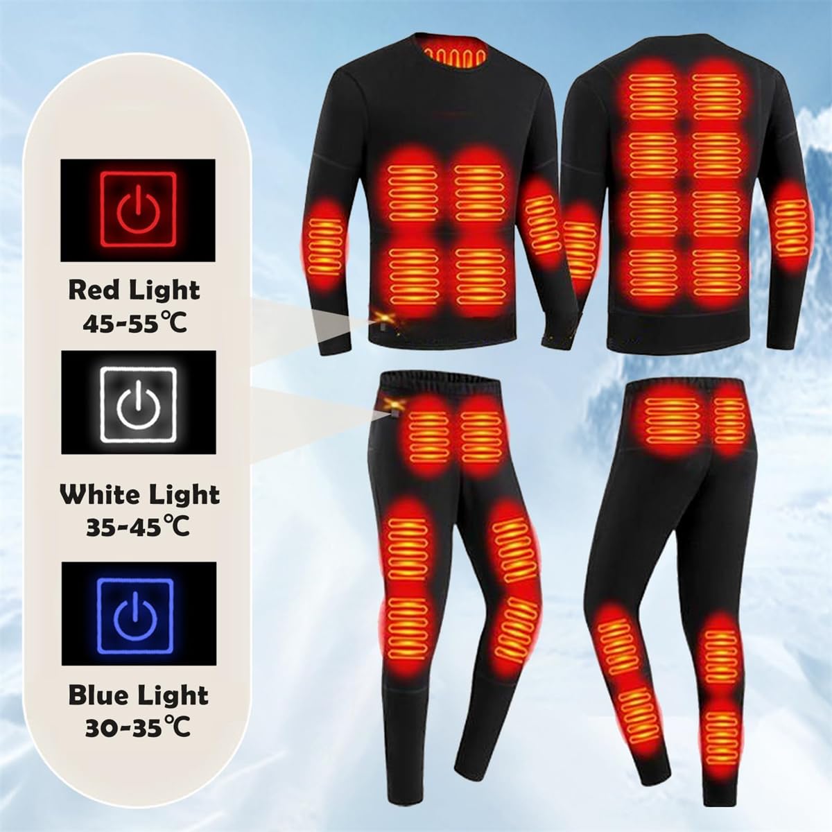 Ropa Interior térmica eléctrica USB para Hombre con batería Externa, 28 Zonas para Deportes de Invierno al Aire Libre.