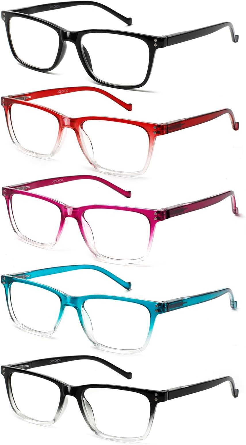 JOSCHOO 5 Pack Reading Glasses Men Women Spring Hinges Comfortable Glasses for Reading (5Clours-3, 4.0), 5clours-3, M