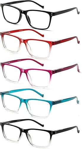 JOSCHOO Paquete de 5 lentes de lectura para hombres y mujeres, bisagras de resorte, anteojos cómodos para leer (5Clours-3, 4.0)