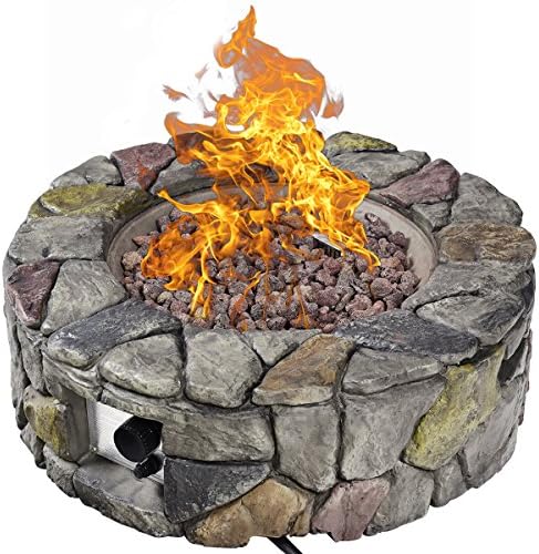 Giantex Gas Fire Pit, 28 Inch 40,000 BTU Propane Fire Pit Outdoor w/Natural Stone, Cover, ETL Certification, Stainless-Steel Gas Burner w/Electronic Ignition Lava Rock (Gray)