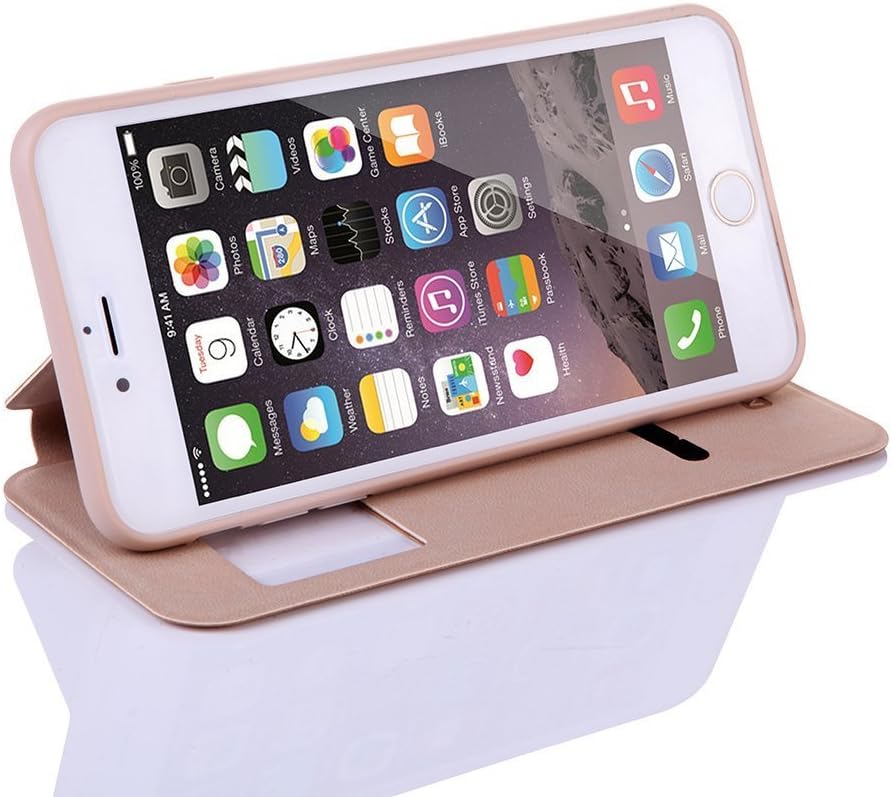 Nouske Smart Touch Case S-View Window Flip Cover/Magnetic Closure/Stand/TPU bumper/360 Protection for 5.5 inch iPhone 6 Plus/6S Plus, Gold