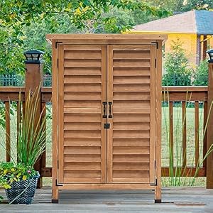 MCombo Outdoor Storage Cabinet Small Storage Shed with Removable Shelf Wood Garden Shed with 2 Doors for Yard Patio Lawn 246 x 183 x 382 inch 0985 Yellow