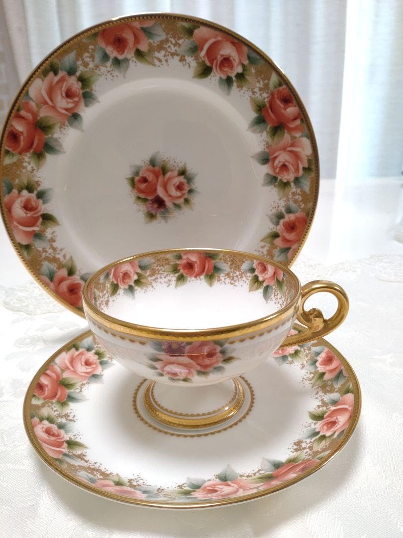 オールドノリタケ 窓絵カップ&ソーサーとケーキ皿のトリオセット