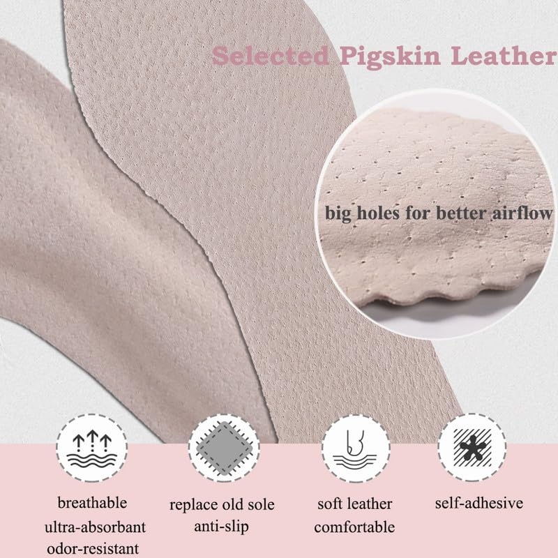 Image of Pigskin Leather Cushion Inserts for Women, Self-Adhesive Barefoot Cushioning Shoe Insoles for High Heels, Sandals, Dress Shoes and Flats, Sockless Shoe Liners Anti-Slip and Ultra-Absorbent, 1 Pair