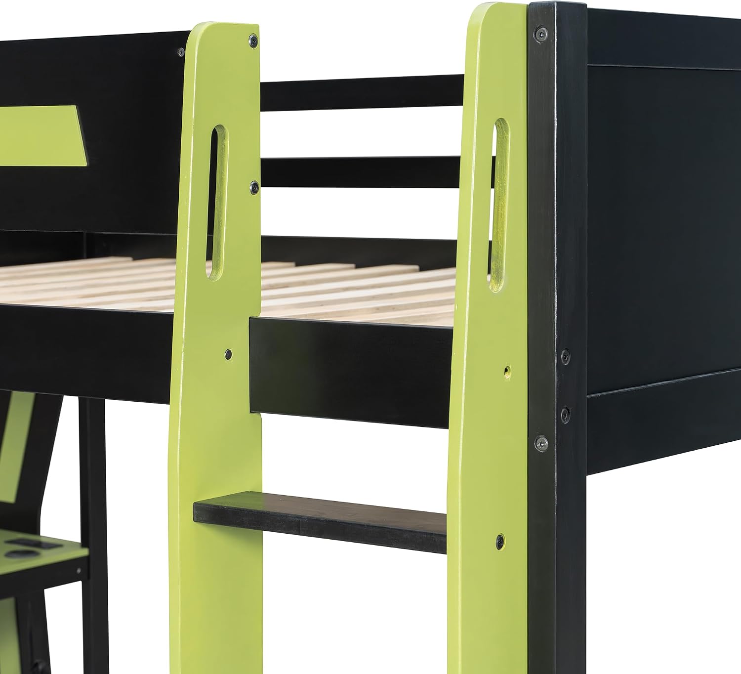 Merax Gaming Bunk Bed with Side-Mounted Oversized RGB Desk, USB Charging Ports & Cable Grommet, LED Light Strip, Heavy-Duty Esports Loft Frame – Cool Design, Full-Size, Green
