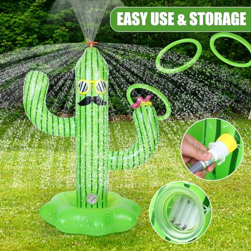 ShinyRelief Light up Inflatable Sprinkler for Kids Inflatable Cactus Sprinkler with LED Light Backyard Outdoor Water Sprinkler Spray Toy for Boys Girls Summer Outdoor Game Fun Games Activities - Thumbnail 4