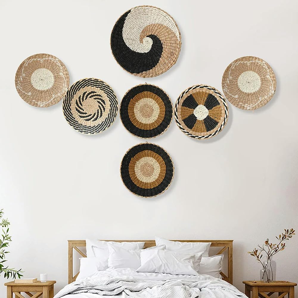 Déco Murale Boho En Rotin - Lot De 9 Pièces Tissées Suspendues - Style Rustique Naturel Pour Chambre, Salon, Cuisine, Entrée - 7