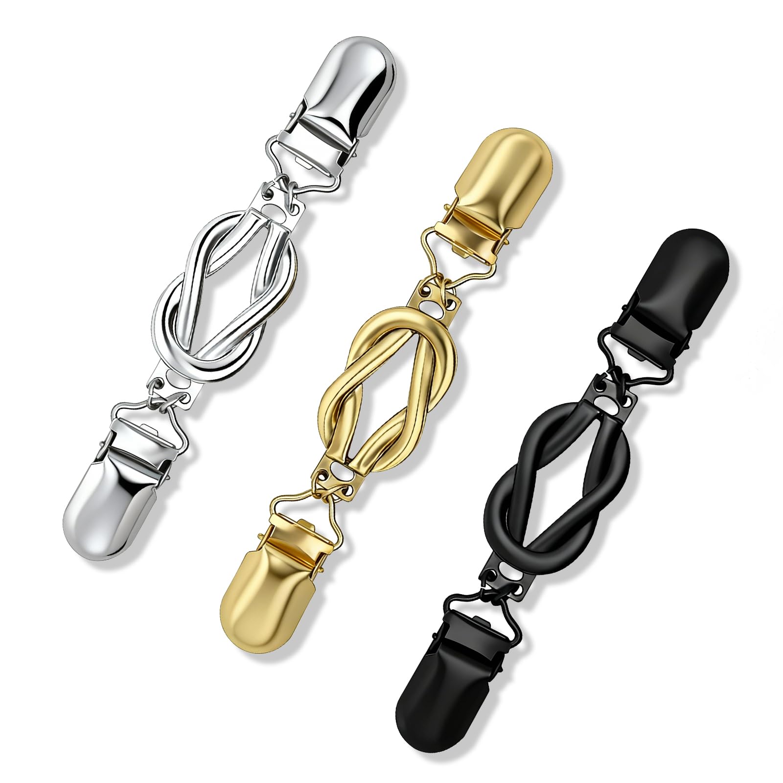Tiiyee 3 Pcs Cardigan Clips for Women, Vintage Sweater Shawl Clips, Metal Dress Cinch Shirt Clips Elegant Retro Waist Tightener for Wedding Office Party Clothing Decoration Adjustable Fashion Gift Set
