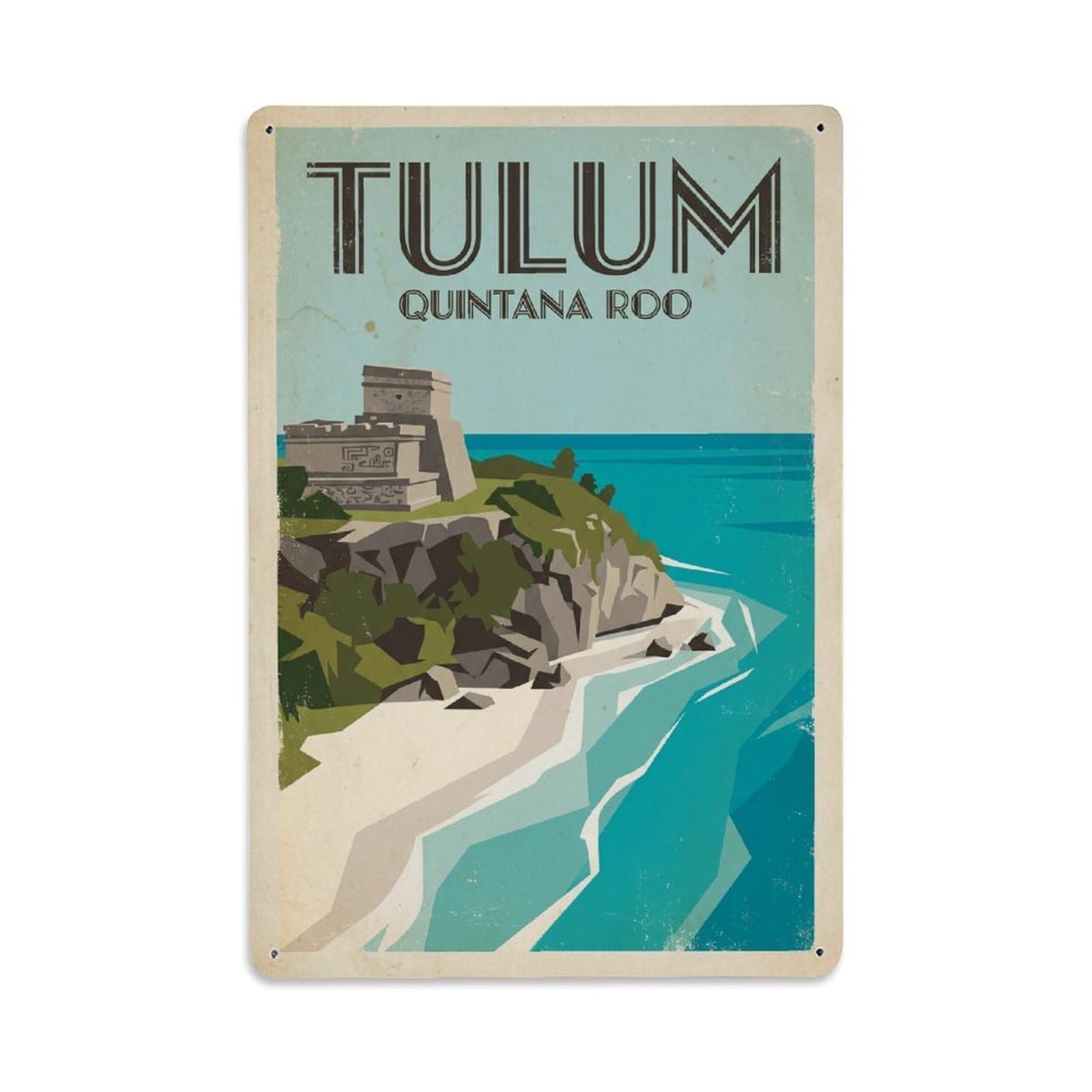 Xanthor Style Vintage Travel Mexico Tulum Metal Tin Sign