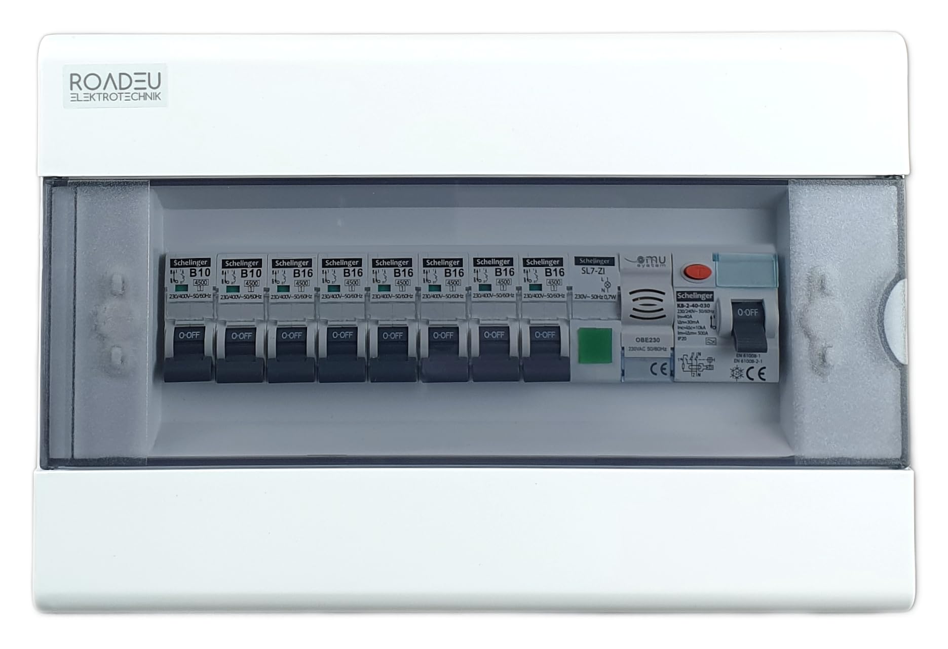 RoadEu - Cuadro eléctrico de la casa, totalmente cableado. Completo con interruptor diferencial 40A, fusible automático B16A, timbre y indicador LED. Para uso doméstico o en cobertizos o talleres