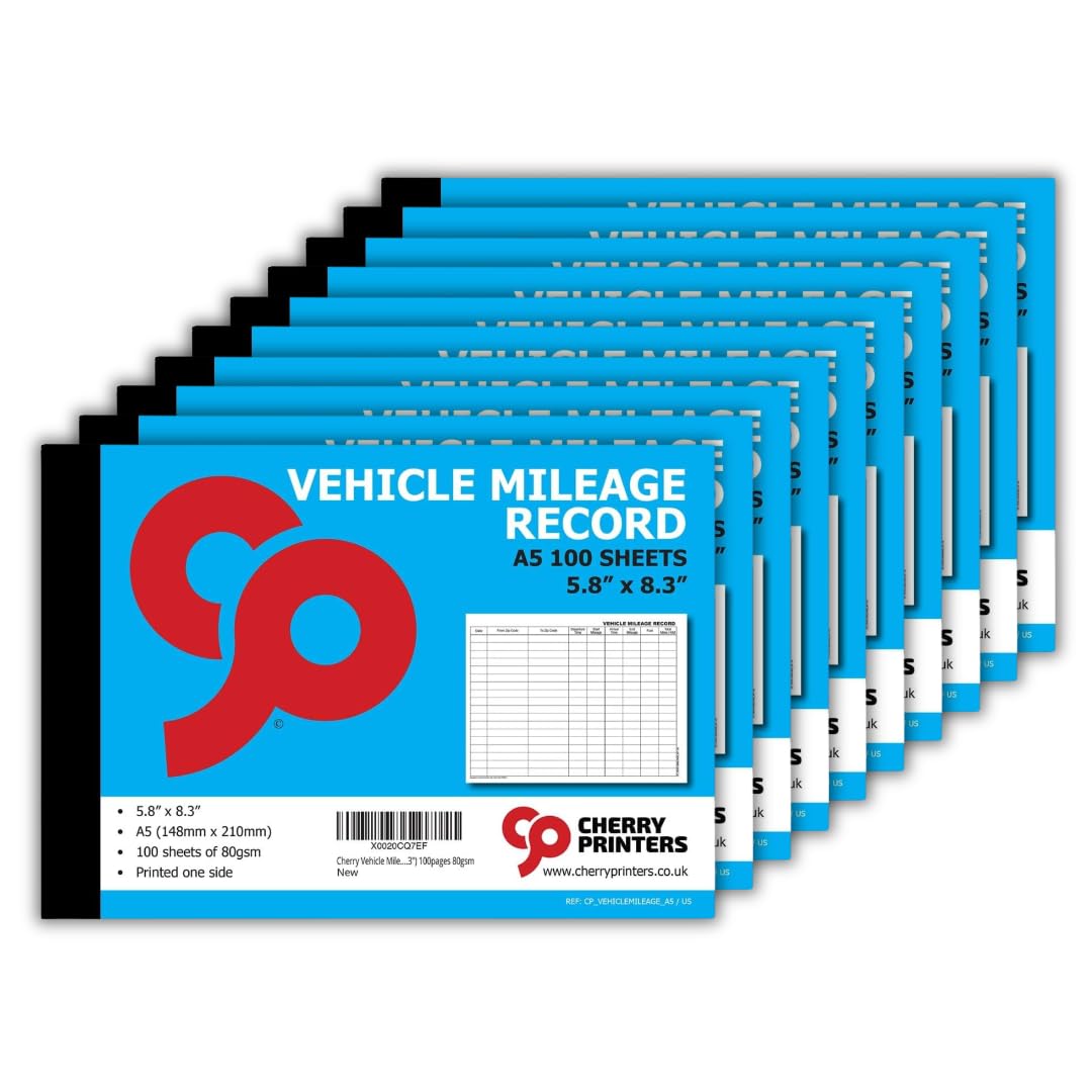 Cherry Printers Vehicle Mileage Record Log Book A5 | 10 Pack