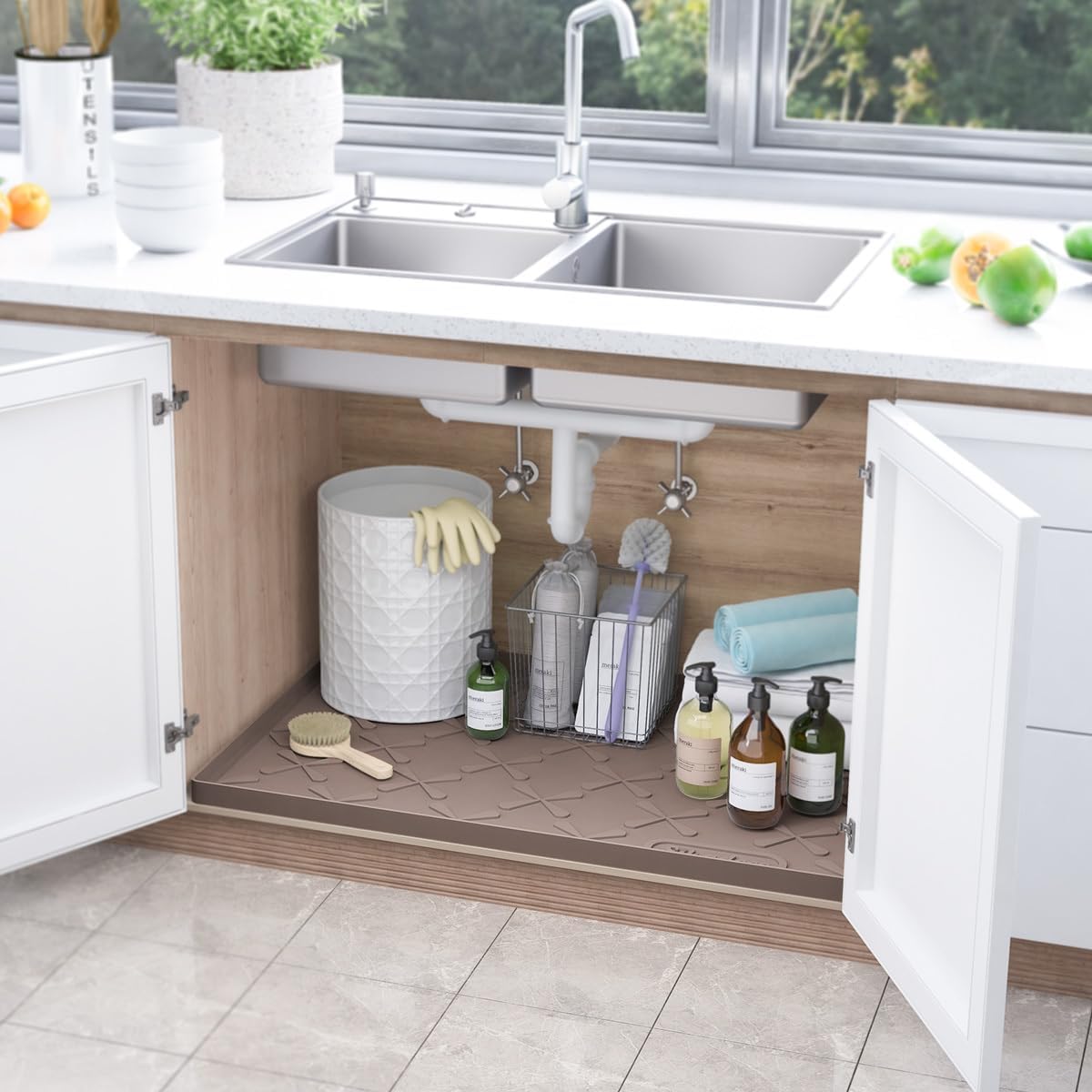 SIKADEER 28" x 22" Under Sink Mat Waterproof, Silicone Mat Kitchen Drawer Shelf and Cabinet Liner, Sink Protector for Kitchen Organizers and Storage, Boot Tray Pet Food Mats