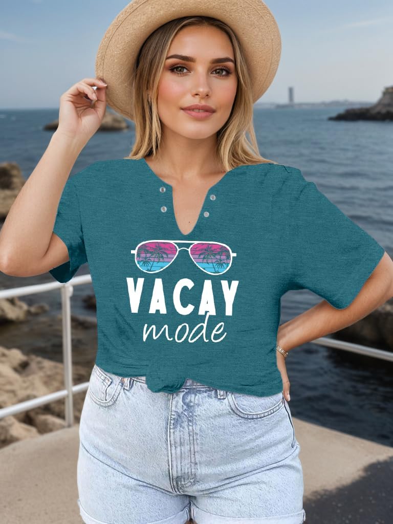 Plus Size Hawaiian Shirts for Women V Neck Funny Vacay Graphic Tees Casual Summer Vacation Short Sleeve Tshirt - Image 4