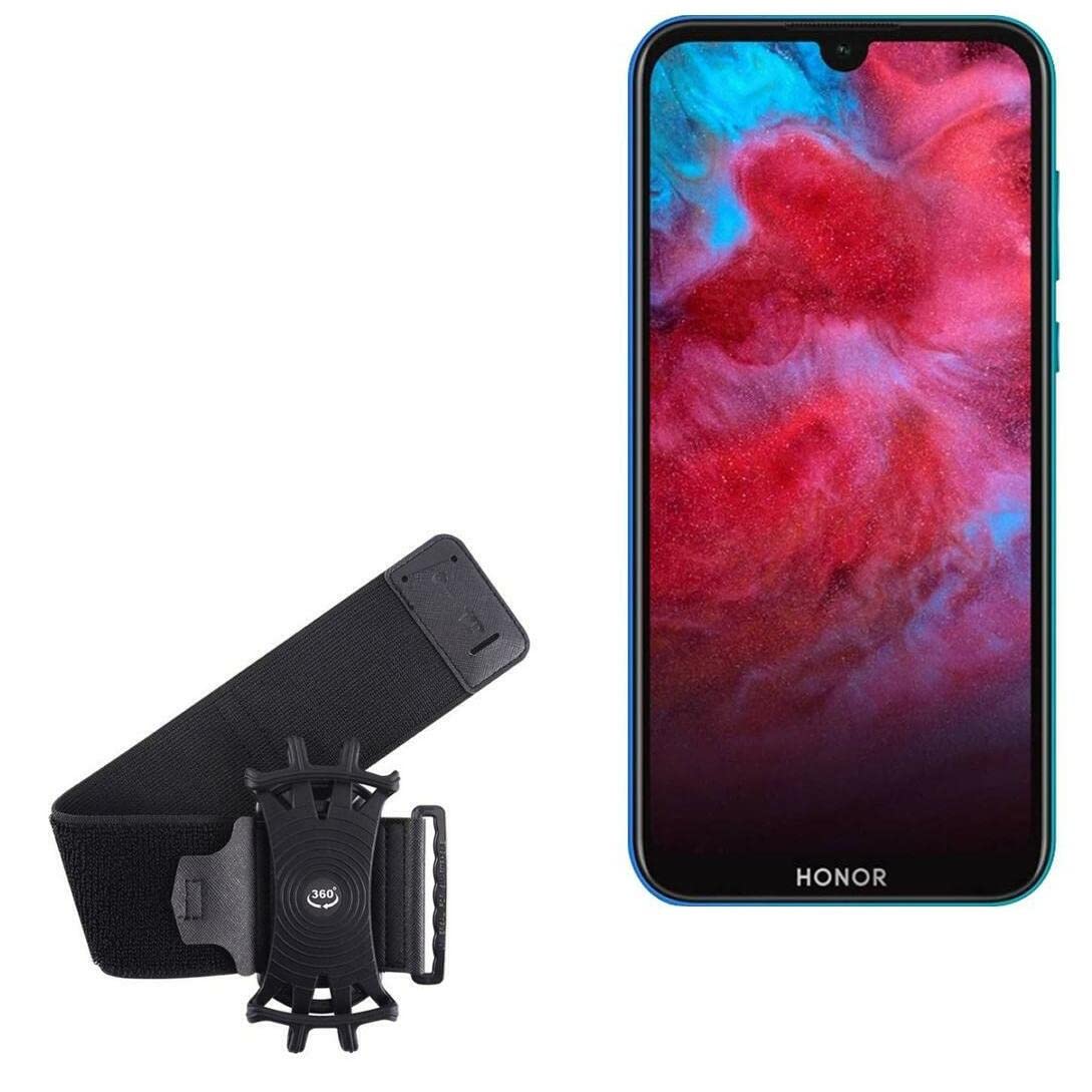 BoxWave Holster Compatible with Honor Play 3e - ActiveStretch Sport Armband, Adjustable Armband for Workout and Running - Jet Black