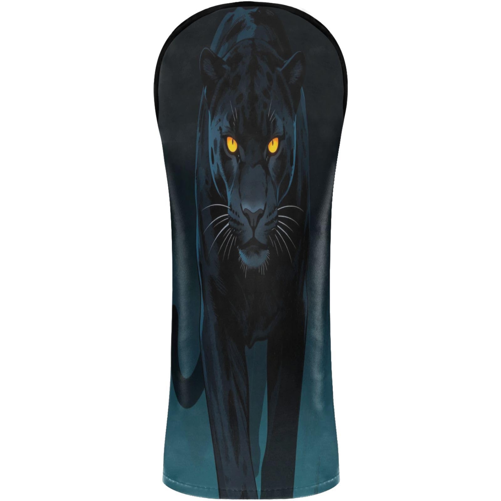 Golf Club Head Cover Headcover with Interchangeable No. Tags for Woods and Driver Fairway Hybrid Melanistic Leopard Walking Toward Shadow